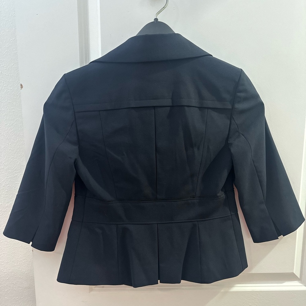 Ann Taylor Navy Wool Blazer Jacket Cropped Button Front Flap Pocket Size 00P - Picture 5 of 7